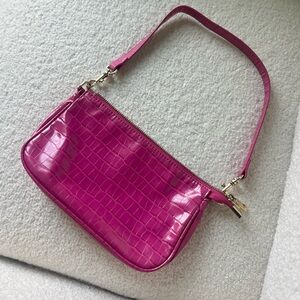 BILLINI Pink Crocodile-Embossed Women's Shoulder Bag with Gold Hardware